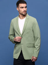 Men Green Slim Fit Single Breasted Blazer-EX-3003C-Green